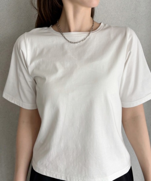 TREOVER(トレオーバー)の「ベーシックコンパクトTシャツ(Tシャツ/カットソー・レディース・ナチュラル/オフホワイト/ブラック/ネイビー/チャコール・FREE)」の7枚目の写真