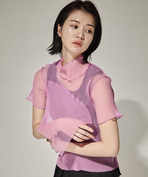 kotohayokozawa（コトハヨコザワ）の「【kotohayokozawa/コトハヨコザワ】SHEER LAYERED SHORT SLEEVE TOP/シアーレイヤードショートスリーブTOP（Tシャツ/カットソー・レディース・パープル/ダークグリーン/ライトブルー・FREE）」の13枚目の写真