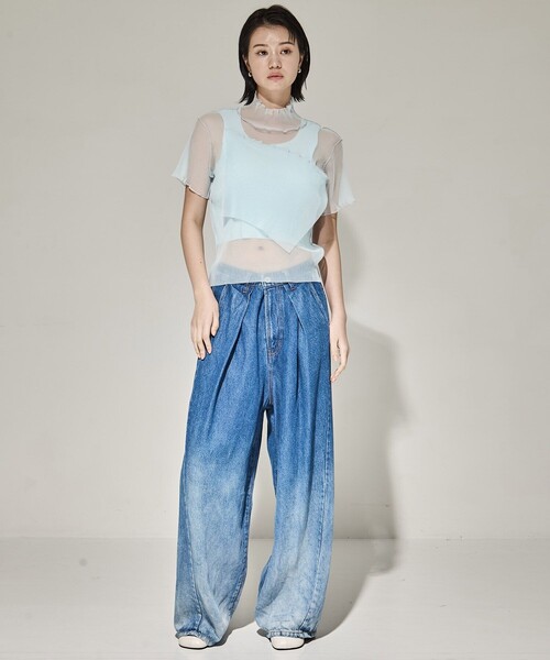 kotohayokozawa（コトハヨコザワ）の「【kotohayokozawa/コトハヨコザワ】SHEER LAYERED SHORT SLEEVE TOP/シアーレイヤードショートスリーブTOP（Tシャツ/カットソー・レディース・パープル/ダークグリーン/ライトブルー・FREE）」の19枚目の写真