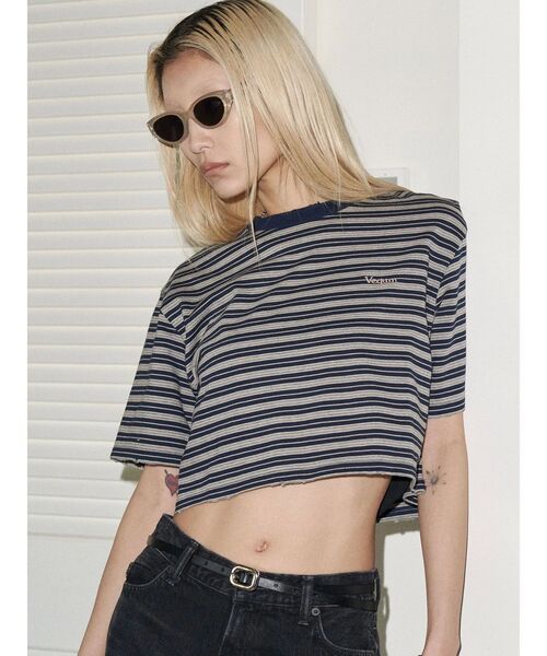 tシャツ 「VEQUM」HIGH GAUGE BORDER SHORT T SHIRT レディース VEQUM】HIGH GAUGE BORDER SHORT T SHIRT（Tシャツ/カットソー