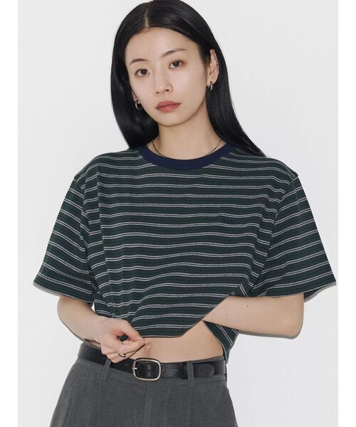 tシャツ 「VEQUM」HIGH GAUGE BORDER SHORT T SHIRT レディース VEQUM】HIGH GAUGE BORDER SHORT T SHIRT（Tシャツ/カットソー