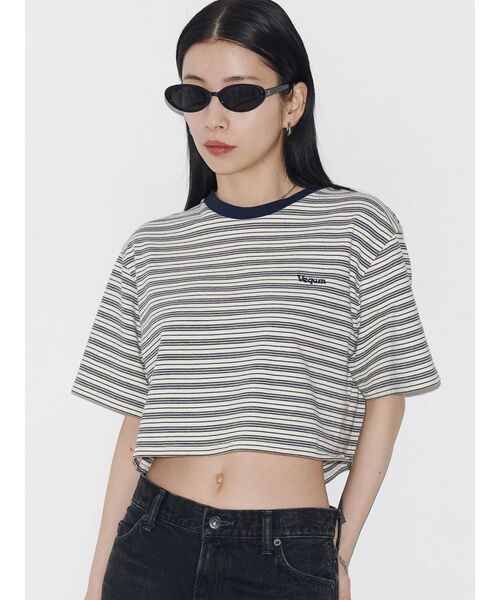 VEQUM(VEQUM)の「【VEQUM】HIGH GAUGE BORDER SHORT T SHIRT(Tシャツ/カットソー・レディース・アイボリー/グリーン/ネイビー・FREE)」の3枚目の写真