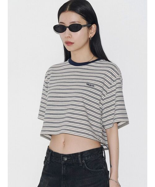 VEQUM(VEQUM)の「【VEQUM】HIGH GAUGE BORDER SHORT T SHIRT(Tシャツ/カットソー・レディース・アイボリー/グリーン/ネイビー・FREE)」の18枚目の写真
