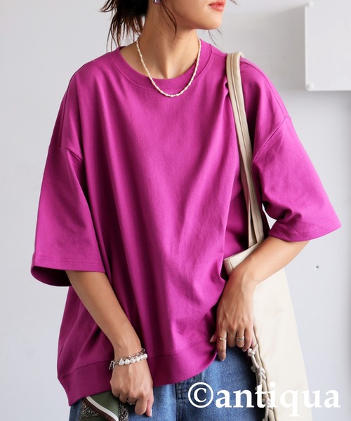 antiqua(アンティカ)の「バスクTシャツ(Tシャツ/カットソー・レディース・ホワイト/ライム/ブルー系その他/ブラック/グレイッシュベージュ/アッシュグレー/杢グレー/ピンク/レッド/カーキ/ブルー・M/L/XL)」の10枚目の写真