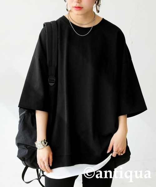 antiqua(アンティカ)の「バスクTシャツ(Tシャツ/カットソー・レディース・ホワイト/ライム/ブルー系その他/ブラック/グレイッシュベージュ/アッシュグレー/杢グレー/ピンク/レッド/カーキ/ブルー・M/L/XL)」の3枚目の写真