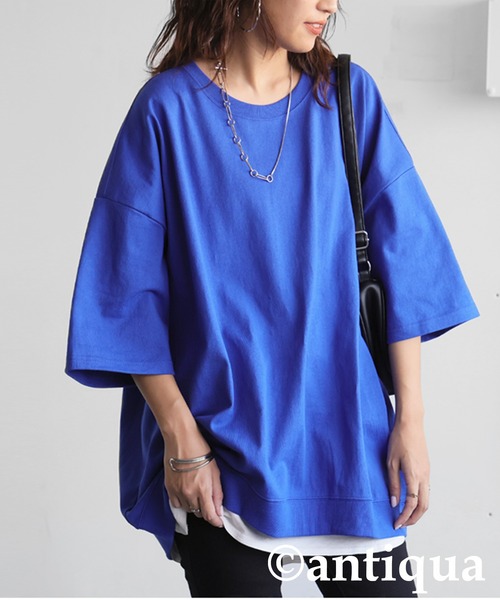 antiqua(アンティカ)の「バスクTシャツ(Tシャツ/カットソー・レディース・ホワイト/ライム/ブルー系その他/ブラック/グレイッシュベージュ/アッシュグレー/杢グレー/ピンク/レッド/カーキ/ブルー・M/L/XL)」の12枚目の写真