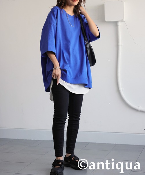 antiqua(アンティカ)の「バスクTシャツ(Tシャツ/カットソー・レディース・ホワイト/ライム/ブルー系その他/ブラック/グレイッシュベージュ/アッシュグレー/杢グレー/ピンク/レッド/カーキ/ブルー・M/L/XL)」の13枚目の写真