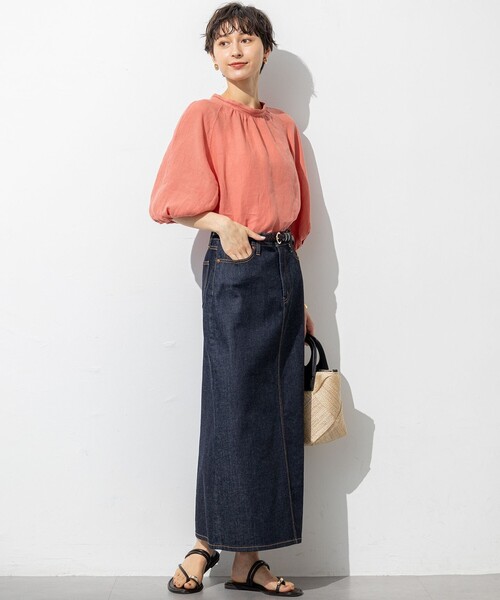 23区 S(ニジュウサンクチイサイサイズ)の「【洗える】LIBECOリネン ボリュームスリーブ ブラウス(シャツ/ブラウス・レディース・ホワイト系/ダークブラウン系/ふじ色系/スカイブルー系/オールドローズ系/ダークグリーン系・32)」の13枚目の写真