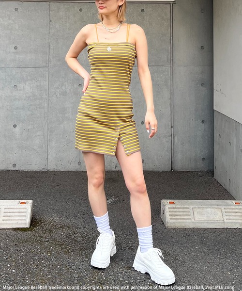 エメのワンピース MLB】アシメラインリブキャミワンピース BACK TO THE FIELD