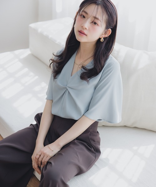小さいサイズ ねじれ半袖ブラウス 低身長さん・小柄女性（シャツ