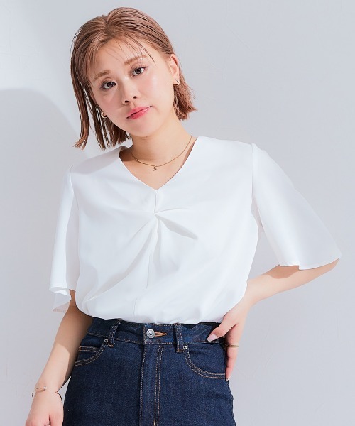 小さいサイズ ねじれ半袖ブラウス 低身長さん・小柄女性（シャツ