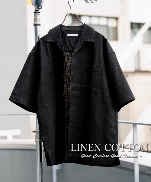FREAK'S STORE（フリークスストア）の「FREAK’S STORE/フリークスストア LINEN COTTON O/C SH SS/リネン コットン オープンカラーシャツ ショートスリーブ（シャツ/ブラウス・メンズ・ブラック/オフホワイト/チャコールグレー/ベージュ・MEDIUM/LARGE）」の2枚目の写真