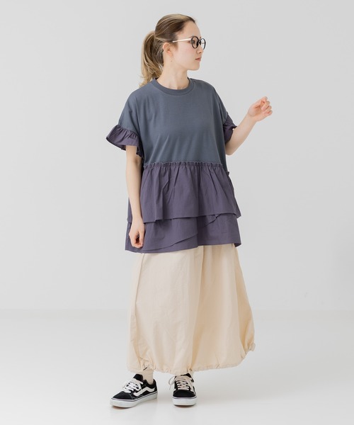 JAM & LINK（ジャムアンドリンク）の「ランダムフリル ドルマンTシャツ 【リンクコーデ】（Tシャツ/カットソー・レディース・ホワイト/チャコールグレー・M/L）」の9枚目の写真