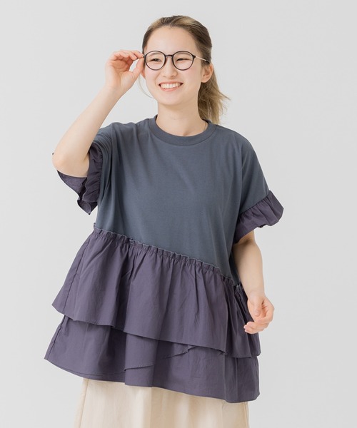 JAM & LINK（ジャムアンドリンク）の「ランダムフリル ドルマンTシャツ 【リンクコーデ】（Tシャツ/カットソー・レディース・ホワイト/チャコールグレー・M/L）」の11枚目の写真