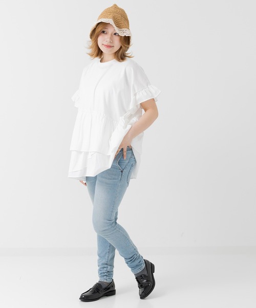 JAM & LINK（ジャムアンドリンク）の「ランダムフリル ドルマンTシャツ 【リンクコーデ】（Tシャツ/カットソー・レディース・ホワイト/チャコールグレー・M/L）」の12枚目の写真