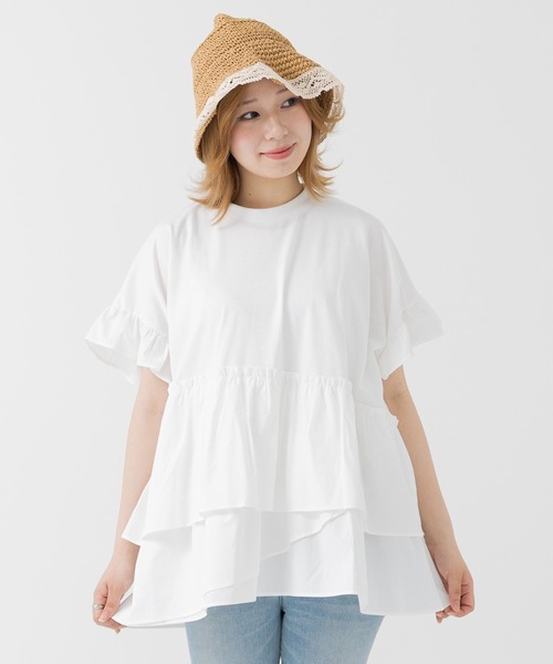 JAM & LINK（ジャムアンドリンク）の「ランダムフリル ドルマンTシャツ 【リンクコーデ】（Tシャツ/カットソー・レディース・ホワイト/チャコールグレー・M/L）」の14枚目の写真