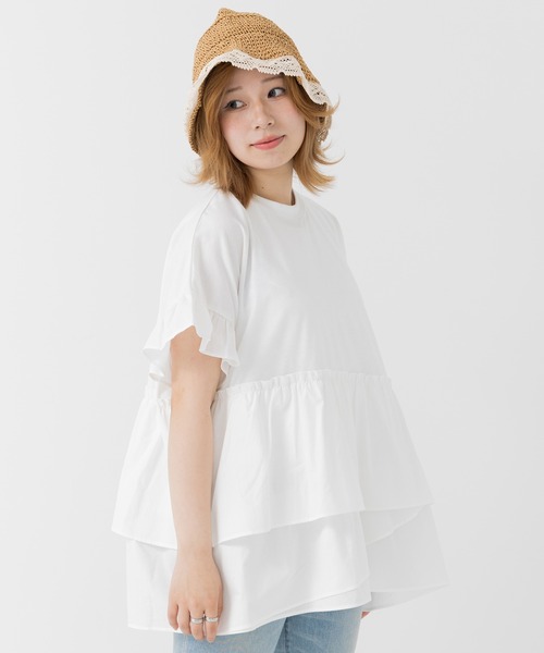 JAM & LINK（ジャムアンドリンク）の「ランダムフリル ドルマンTシャツ 【リンクコーデ】（Tシャツ/カットソー・レディース・ホワイト/チャコールグレー・M/L）」の15枚目の写真