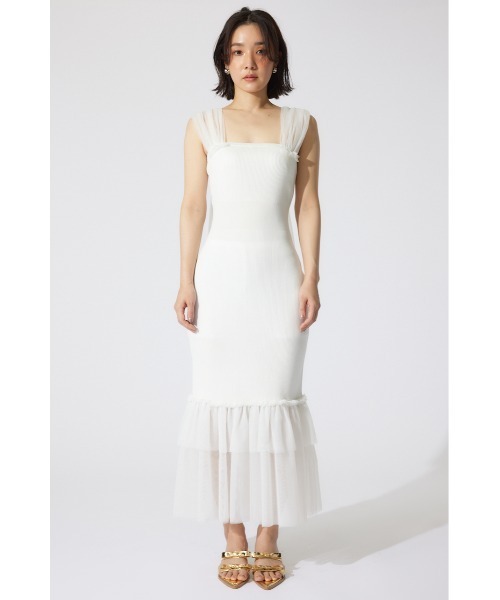 チュール切替レイヤードホルターネックワンピース上品 セール】チュールレイヤードホルターニットワンピース 夏服