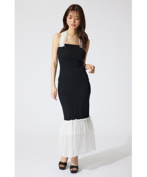 rienda(リエンダ)の「チュールレイヤードホルターニットワンピース 夏服 ホルターネック サマーニット(ワンピース・レディース・ブルー/ホワイト/ブラック・FREE)」の10枚目の写真