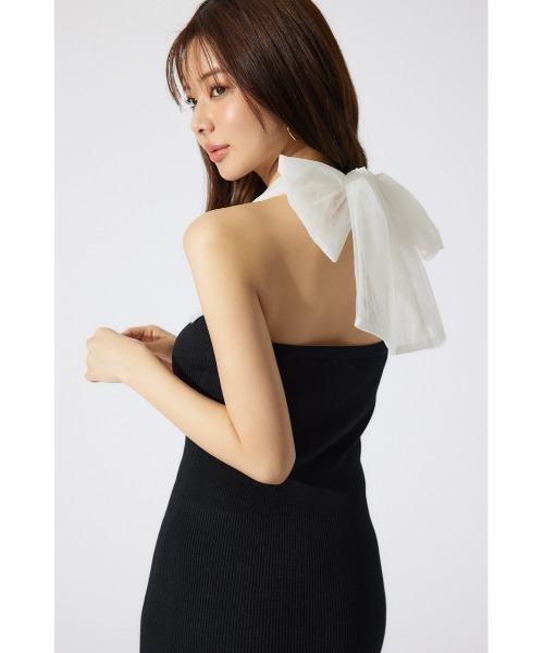 rienda(リエンダ)の「チュールレイヤードホルターニットワンピース 夏服 ホルターネック サマーニット(ワンピース・レディース・ブルー/ホワイト/ブラック・FREE)」の8枚目の写真