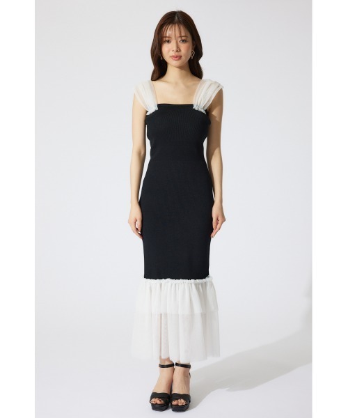 rienda(リエンダ)の「チュールレイヤードホルターニットワンピース 夏服 ホルターネック サマーニット(ワンピース・レディース・ブルー/ホワイト/ブラック・FREE)」の7枚目の写真