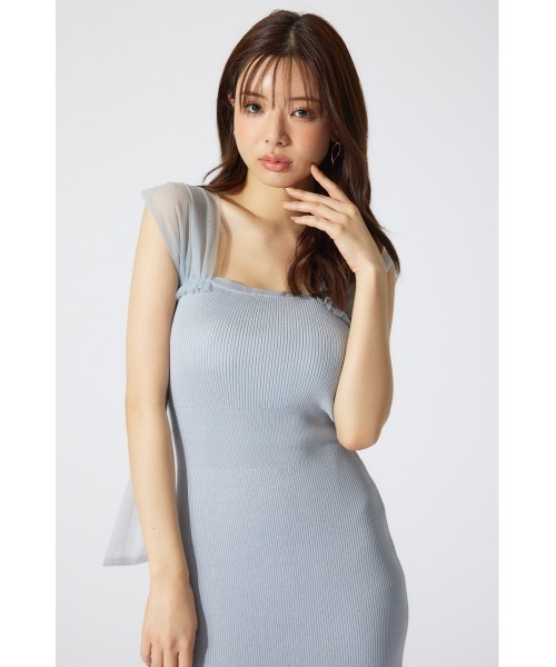 rienda(リエンダ)の「チュールレイヤードホルターニットワンピース 夏服 ホルターネック サマーニット(ワンピース・レディース・ブルー/ホワイト/ブラック・FREE)」の4枚目の写真