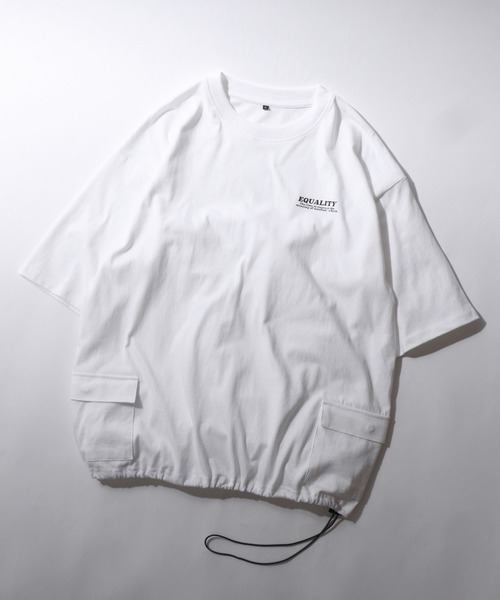 SITRY(シトリー)の「Side Pocket T-shirt/サイドポケット ドローコード オーバーサイズ 半袖Tシャツ(Tシャツ/カットソー・メンズ・ホワイト/ブラック/ブルー/チャコール/ベージュ/ネイビー・LL/M/L)」の2枚目の写真