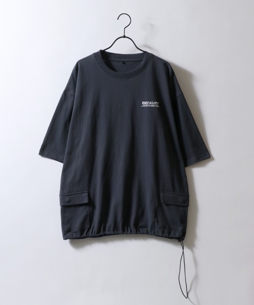 SITRY(シトリー)の「Side Pocket T-shirt/サイドポケット ドローコード オーバーサイズ 半袖Tシャツ(Tシャツ/カットソー・メンズ・ホワイト/ブラック/ブルー/チャコール/ベージュ/ネイビー・LL/M/L)」の12枚目の写真