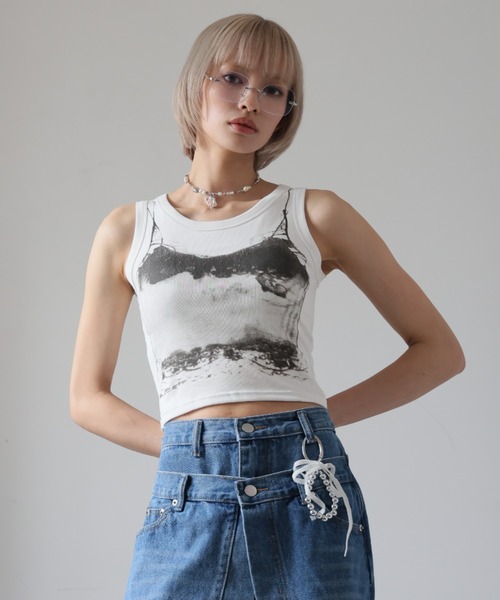 Ulysses（ユリシス）の「【ブラトップ】カップ付きデザインタンクトップ（タンクトップ・レディース・ホワイト/ブラック/グレー・F）」の11枚目の写真