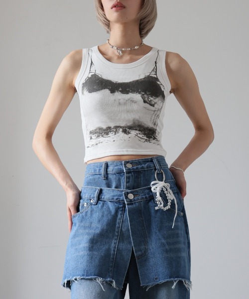 Ulysses（ユリシス）の「【ブラトップ】カップ付きデザインタンクトップ（タンクトップ・レディース・ホワイト/ブラック/グレー・F）」の12枚目の写真