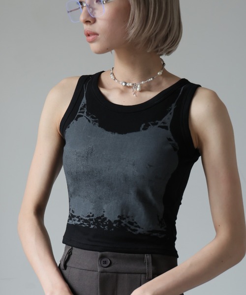 Ulysses（ユリシス）の「【ブラトップ】カップ付きデザインタンクトップ（タンクトップ・レディース・ホワイト/ブラック/グレー・F）」の16枚目の写真