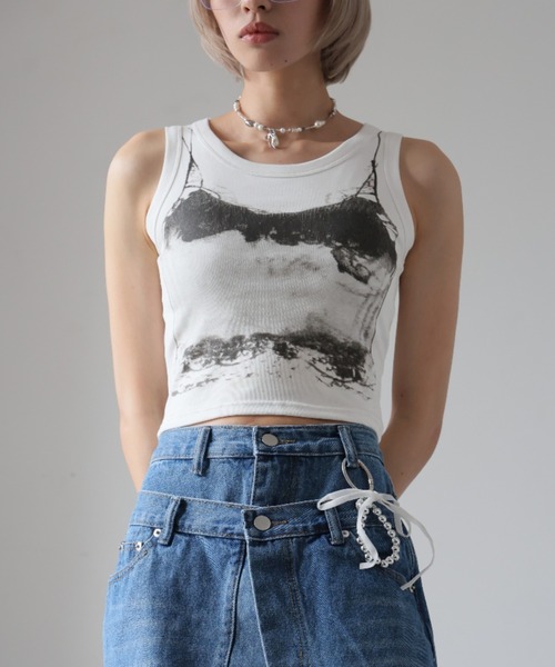 Ulysses（ユリシス）の「【ブラトップ】カップ付きデザインタンクトップ（タンクトップ・レディース・ホワイト/ブラック/グレー・F）」の8枚目の写真