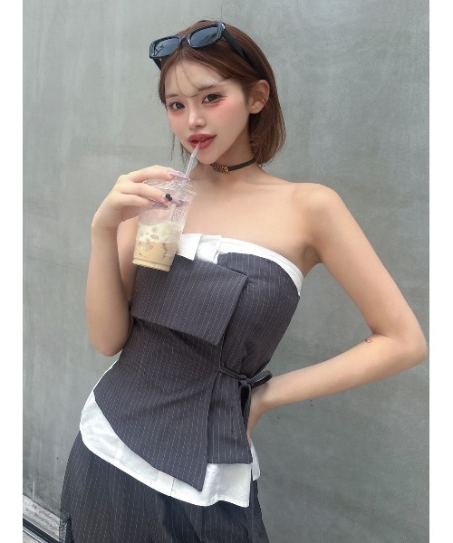 darich ラップデザインシャツベアトップ ダーリッチ Darich ラップデザインシャツベアトップ （グレー