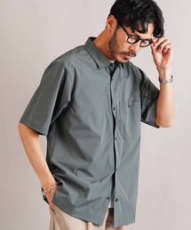 ポリエステルタフタ レギュラーカラー スナップボタン 半袖シャツ