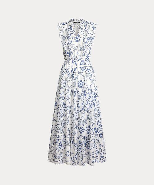 LAUREN RALPH LAUREN フローラル ティアードマキシワンピース フローラル コットン ボイル ティアード マキシドレス