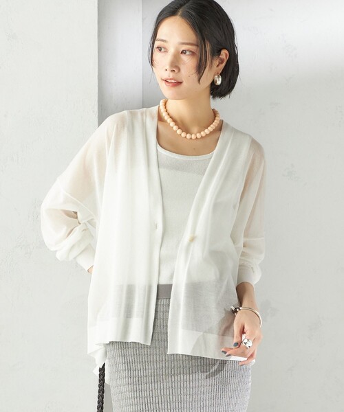 【シップス　ウィメン】〈手洗い可能〉18G コットン ナイロン Vネック 1 ボタン カーディガン セール】〈手洗い可能〉18G コットン ナイロン Vネック 1 ボタン