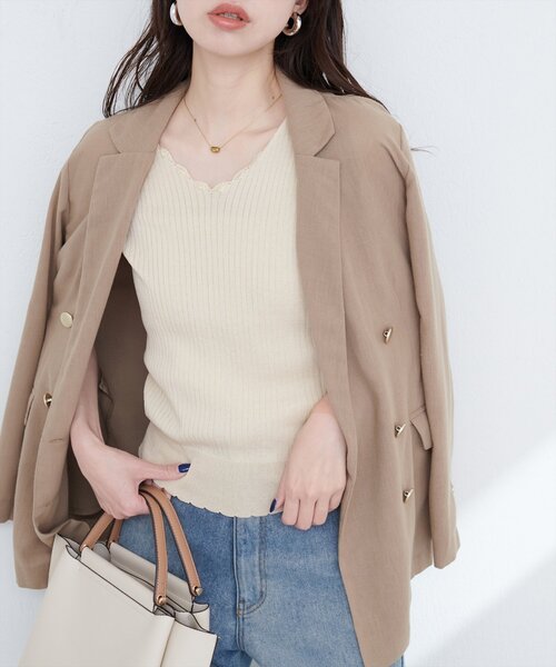natural couture(ナチュラルクチュール)の「かぎ針風ちびスカラップフレンチリブニット(ニット/セーター・レディース・ブルー/アイボリー/ブラック/ブラウン・FREE)」の3枚目の写真
