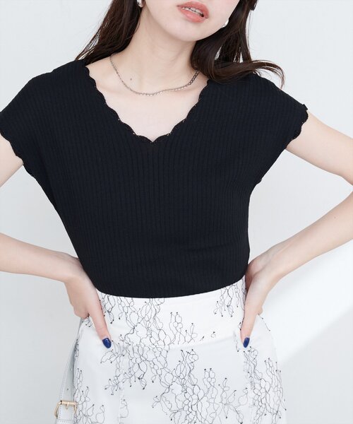 natural couture(ナチュラルクチュール)の「かぎ針風ちびスカラップフレンチリブニット(ニット/セーター・レディース・ブルー/アイボリー/ブラック/ブラウン・FREE)」の11枚目の写真