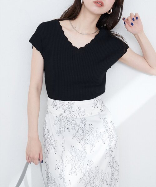 natural couture(ナチュラルクチュール)の「かぎ針風ちびスカラップフレンチリブニット(ニット/セーター・レディース・ブルー/アイボリー/ブラック/ブラウン・FREE)」の12枚目の写真