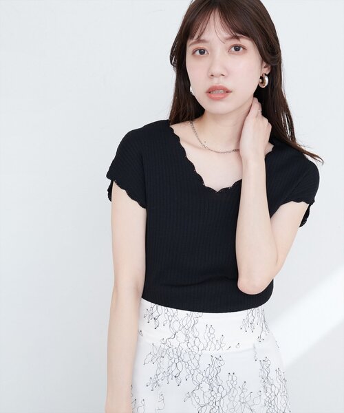 natural couture(ナチュラルクチュール)の「かぎ針風ちびスカラップフレンチリブニット(ニット/セーター・レディース・ブルー/アイボリー/ブラック/ブラウン・FREE)」の13枚目の写真