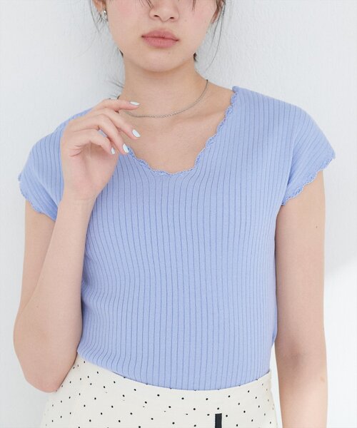 natural couture(ナチュラルクチュール)の「かぎ針風ちびスカラップフレンチリブニット(ニット/セーター・レディース・ブルー/アイボリー/ブラック/ブラウン・FREE)」の20枚目の写真
