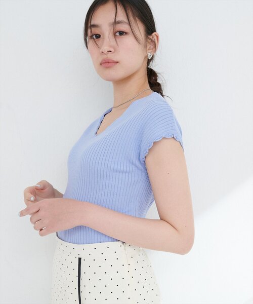 natural couture(ナチュラルクチュール)の「かぎ針風ちびスカラップフレンチリブニット(ニット/セーター・レディース・ブルー/アイボリー/ブラック/ブラウン・FREE)」の22枚目の写真