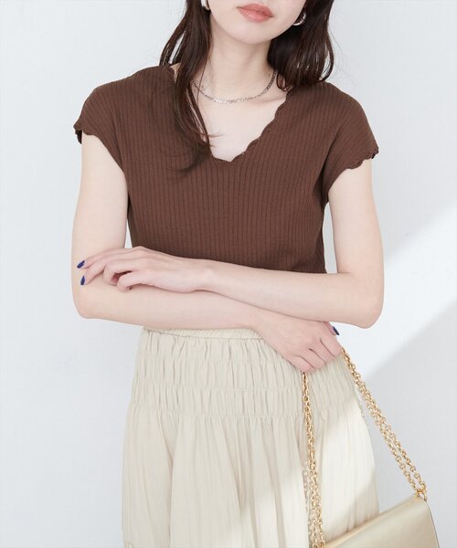 natural couture(ナチュラルクチュール)の「かぎ針風ちびスカラップフレンチリブニット(ニット/セーター・レディース・ブルー/アイボリー/ブラック/ブラウン・FREE)」の16枚目の写真