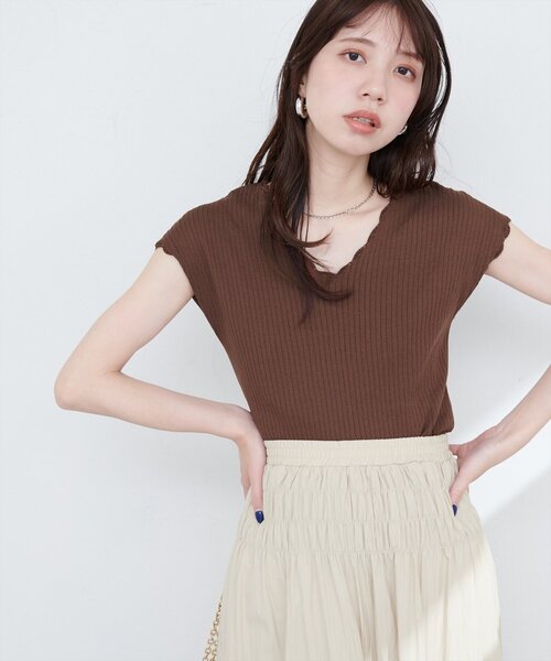 natural couture(ナチュラルクチュール)の「かぎ針風ちびスカラップフレンチリブニット(ニット/セーター・レディース・ブルー/アイボリー/ブラック/ブラウン・FREE)」の18枚目の写真