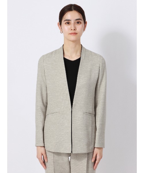 SUIT SQUARE（スーツスクエア）の「パイピングジャケット Vカラー ウォッシャブル スラブツイード 無地（ノーカラージャケット・レディース・ベージュ系・36(7号)/40(11号)）」の7枚目の写真