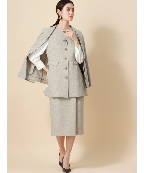 SUIT SQUARE（スーツスクエア）の「パイピングジャケット Vカラー ウォッシャブル スラブツイード 無地（ノーカラージャケット・レディース・ベージュ系・36(7号)/40(11号)）」の6枚目の写真