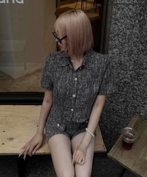 CeLess(ZX)Pearl Button Tweed Set Up / p[{^cC[hZbgAbv(ZbgAbv)