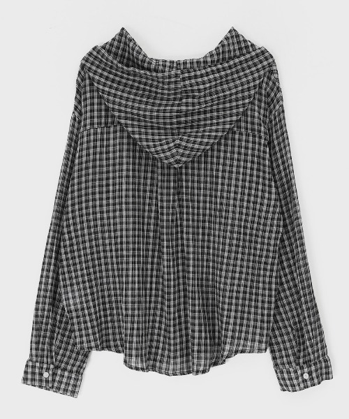 BLACKUP（ブラックアップ）の「[MADE] シュロットチェックサマールーズフィットフードシャツ（シャツ/ブラウス・レディース・ブラック/ネイビー・FREE）」の16枚目の写真