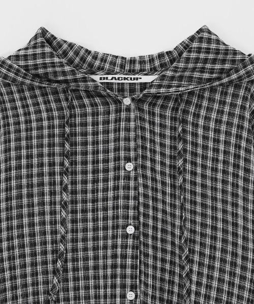 BLACKUP（ブラックアップ）の「[MADE] シュロットチェックサマールーズフィットフードシャツ（シャツ/ブラウス・レディース・ブラック/ネイビー・FREE）」の18枚目の写真