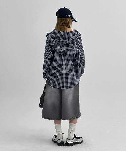 BLACKUP（ブラックアップ）の「[MADE] シュロットチェックサマールーズフィットフードシャツ（シャツ/ブラウス・レディース・ブラック/ネイビー・FREE）」の11枚目の写真